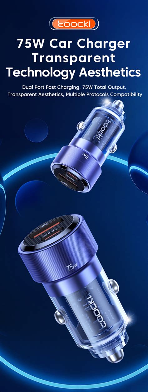 Toocki Best Price Blue Black Pd 75w Type Usb C Dual Port Mini Fast Charging Car Charger For