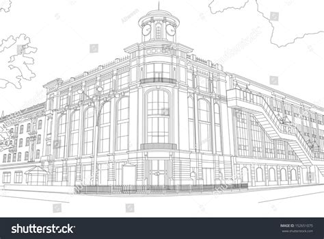 Outline Drawing Building Center City Modern Stock Illustration ...