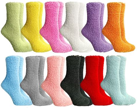 Socksnbulk Womens Fuzzy Socks Crew Socks Warm Butter Soft 12 Pair Pack Solid Fuzzy C 9 11