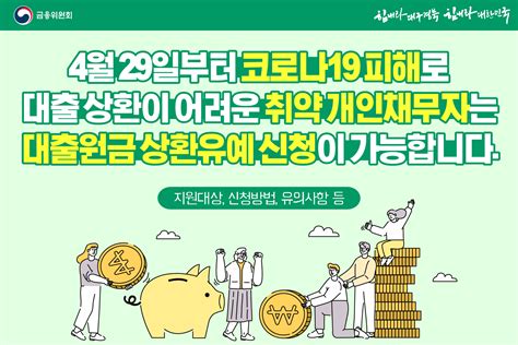 금융위원회 On Twitter 코로나19 피해로 대출 정상상환이 어려운 취약 개인채무자를 대상으로 오늘부터 원금 상환유예를