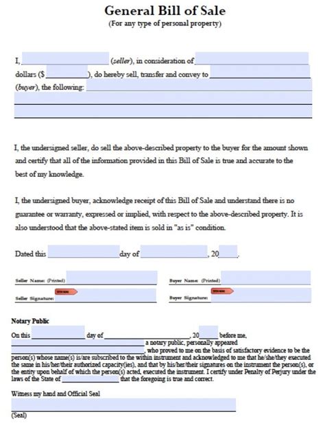 Free General Blank Bill Of Sale Pdf Template Word Doc Form Pdf Word Doc