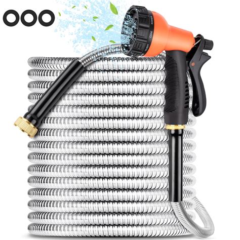 Garden Hose 100ft Stainless Steel Water Hose With 10 Function Nozzle