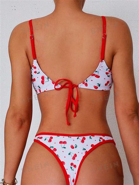 SHEIN Swim Mod Conjunto De Bikini Con Bloques De Color Y Estampado De