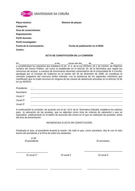 Pdf Acta De Constituci N Da Comisi N Udc Gal Acta De Constituci N