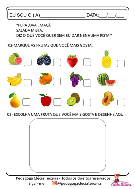 Atividades de alfabetização o tema frutas Clécia Teixeira