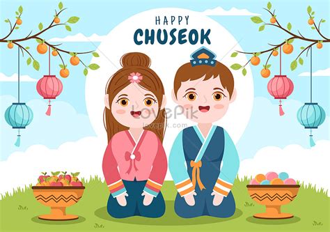 Happy Chuseok Day In Korean Cartoon Illustration Illustration Image