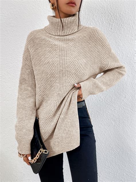 SHEIN Essnce Turtleneck Drop Shoulder Sweater SHEIN USA