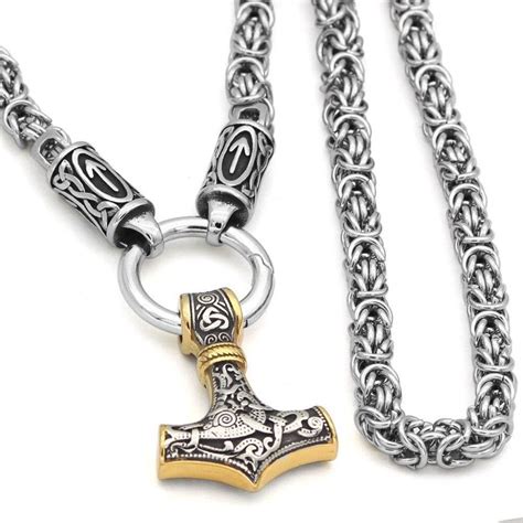 Vikings Mjolnir King Chain Stainless Steel Necklace Mjolnir Pendant