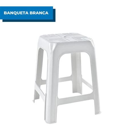 Banqueta Banquinho Pl Stico Branco Resistente Refor Ado Leve Empilhavel