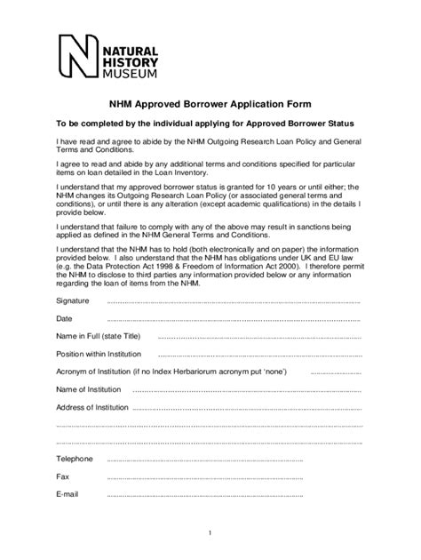 Fillable Online Nhm Approved Borrower Application Form Fax Email Print