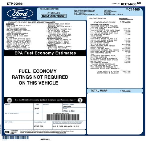 Window Sticker For 2008 Ford Super Duty F 350 Srw 4 Wd Crew Cab