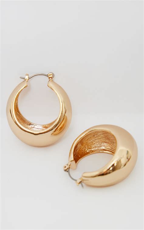 Gold Chunky Round Tubular Hoop Earrings Prettylittlething Aus