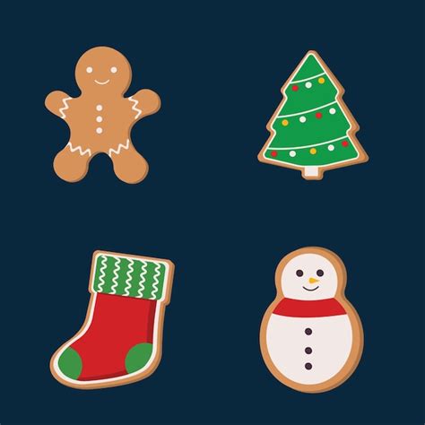 Premium Vector A Set Of Christmas Gingerbread Covered With Icing A