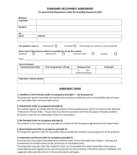 Occupancy Agreement Template