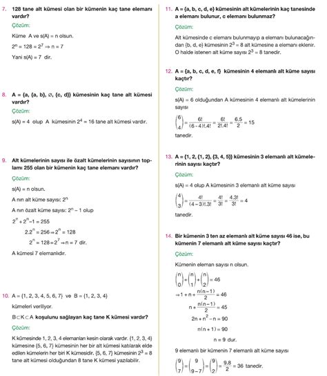 Kümeler Soru çözümleri Matematik Kitap Çözümleri Matematik Kalesi