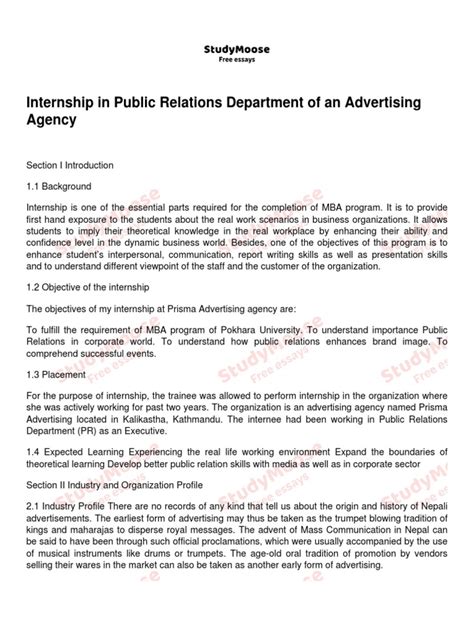 Internship in Public Relations Department of An Advertising Agency ...