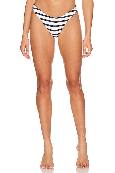 Milly Margot Striped Bikini Bottom In Navy White Revolve