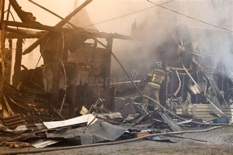 The Work of Firefighters on Fire. Fighting Fire in Case of a Building ...