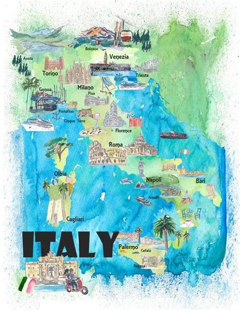 Italien Illustriertes Reiseposter Lieblingskarte Touristische Etsy De