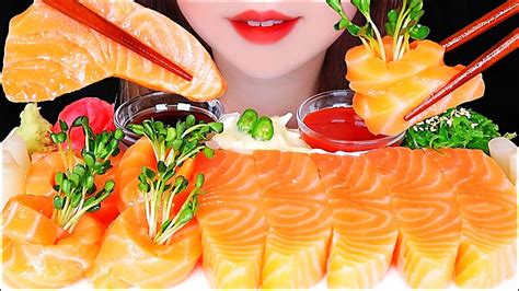 Asmr Salmon Sashimi Raw Salmon Mukbang Eating Sounds Youtube