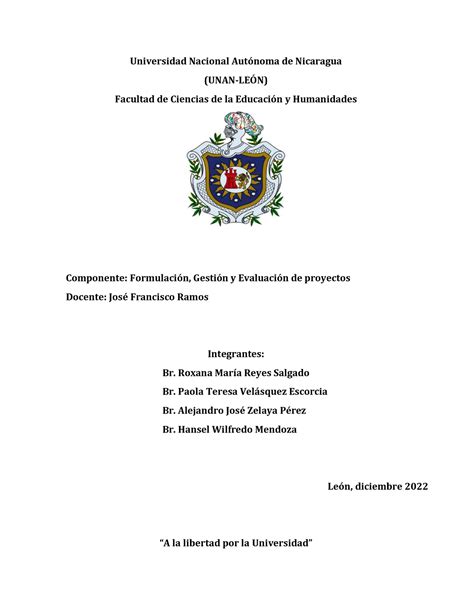 Trabajo de Formulacion de proyecto Universidad Nacional Autónoma de