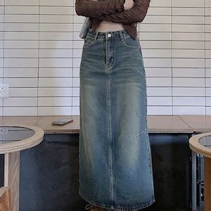 Y2K Aesthetic Denim Midi Skirt Etsy