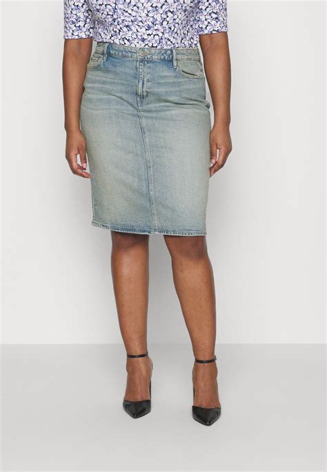 Lauren Ralph Lauren Woman Daniela Knee Pencil Denim Skirt Salt