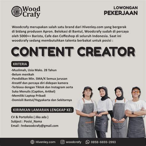 Lowongan Kerja Content Creator Di Woodcrafy LokerJogja ID