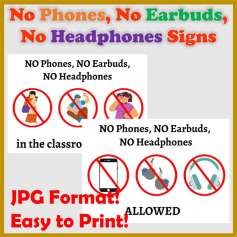 No Phones No Earbuds No Headphones Signs 13 Different Posters