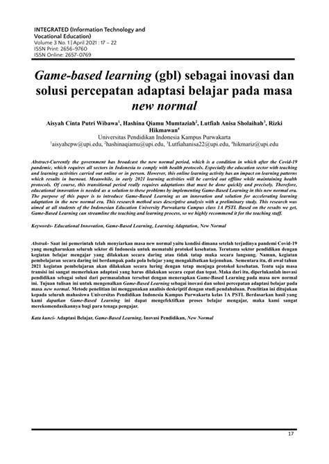 PDF Game Based Learning Gbl Sebagai Inovasi Dan Solusi Percepatan