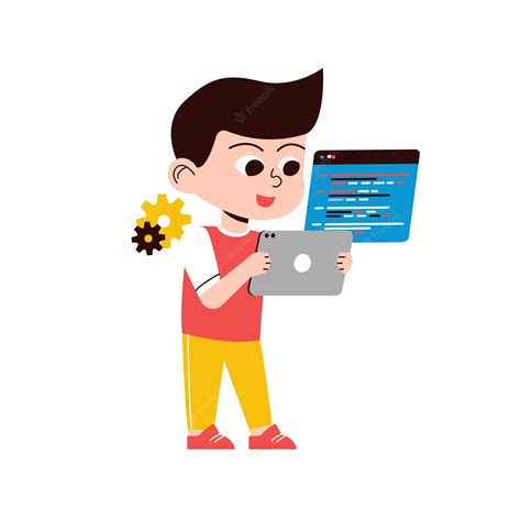 Premium Vector Boy Coding With Pad Illustration