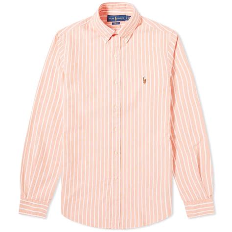 Polo Ralph Lauren Cotton Button Down Stripe Oxford Shirt In Orange For