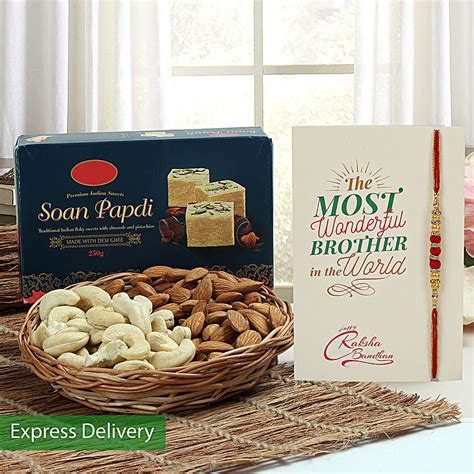 Buy Send Rakhi Dry Fruits Soan Papdi Hamper Online Fnp