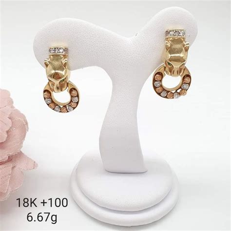 K Saudi Gold Stud Panther Earrings Pawnable Shopee Philippines