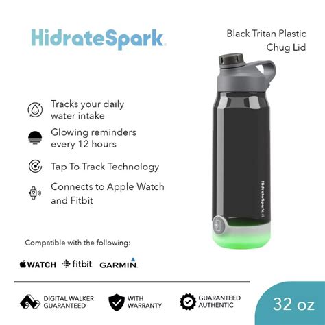 HidrateSpark TAP Tritan Smart Water Bottle Black 32oz Furniture