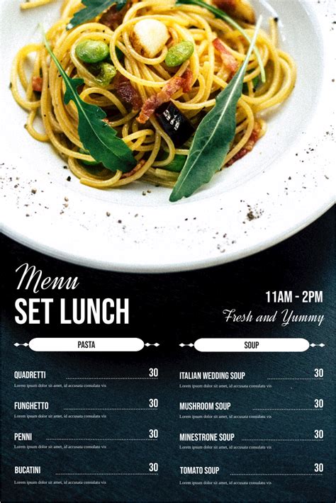 Set Lunch Pasta Menu Menu Template