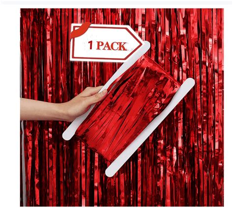 1pcs Red Metallic Tinsel Foil Fringe Curtains 3 28ft X 6 56ft Backdrop