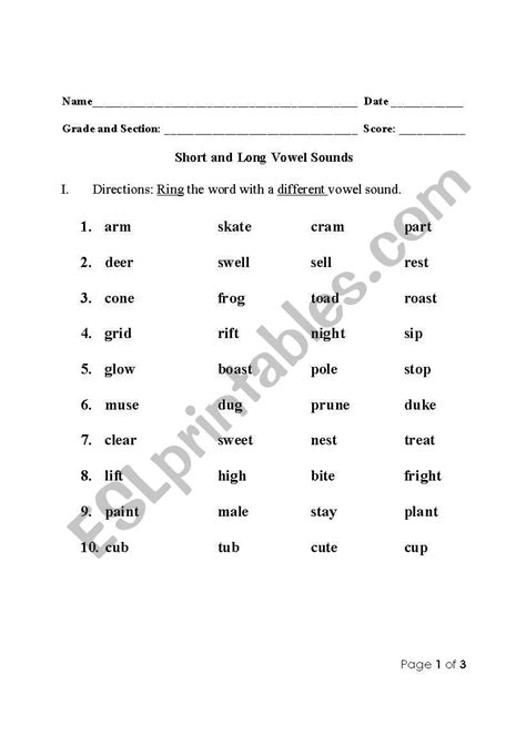 Short And Long Vowel Sounds Esl Worksheet By Tansan Worksheets Library