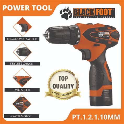 Jual Mesin Bor Tangan Tanpa Kabel Blackfoot Cordless Drill 10mm 12Volt