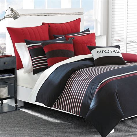 Nautica Mineola Cotton Comforter Set King Red White And Blue Bedding