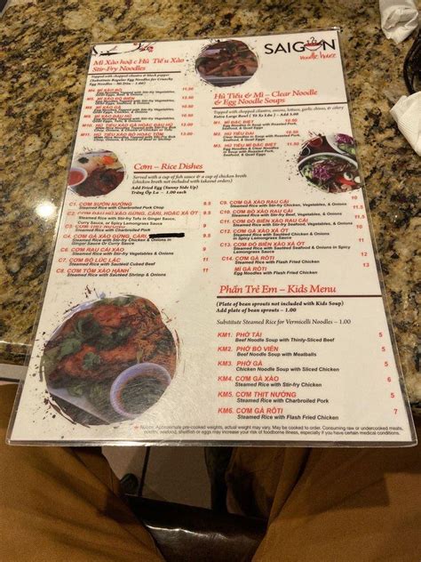 Menu At Saigon Noodle House Restaurant Birmingham Us