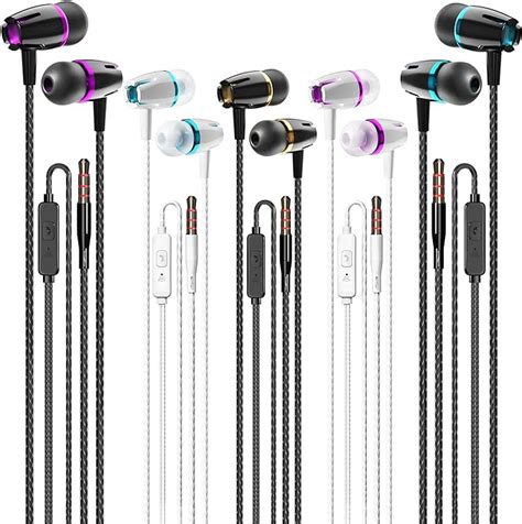 Earbuds Wired With Microphone Pack Of 5 Noise Isolating In Ear Headphones Powerful Heavy Bass