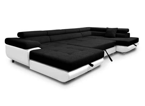 Canape Panoramique Convertible Coffre De Rangement En Tissu Noir Et