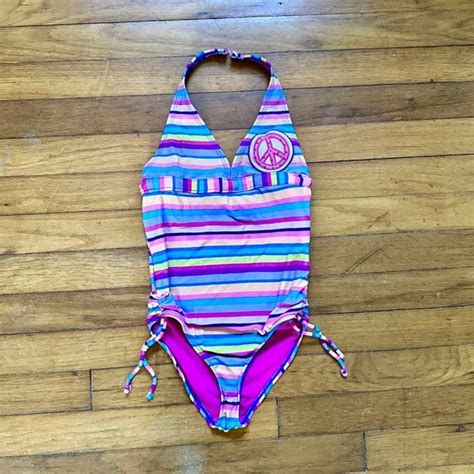 Y2k Vintage One Piece Halter Top Swimsuit Multicolo… Gem