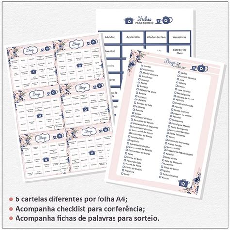 Bingo de Chá de Cozinha Azul Marinho e Nude Estúdio Creatus