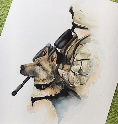 Abstract Military Inspired Watercolor Painting Military K9 Army Dog