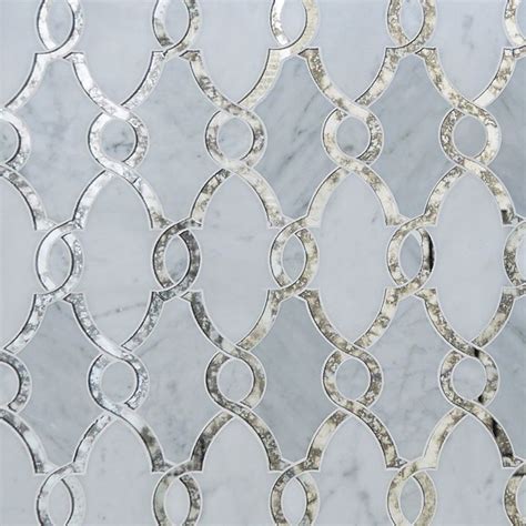 Carrara Bianco Marble And Antique Mirror Glass Waterjet Mosaic Tile In