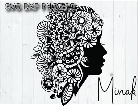 Mandala Girl Svg Cricut Svg Flower Hair Svg Woman Mandala Etsy