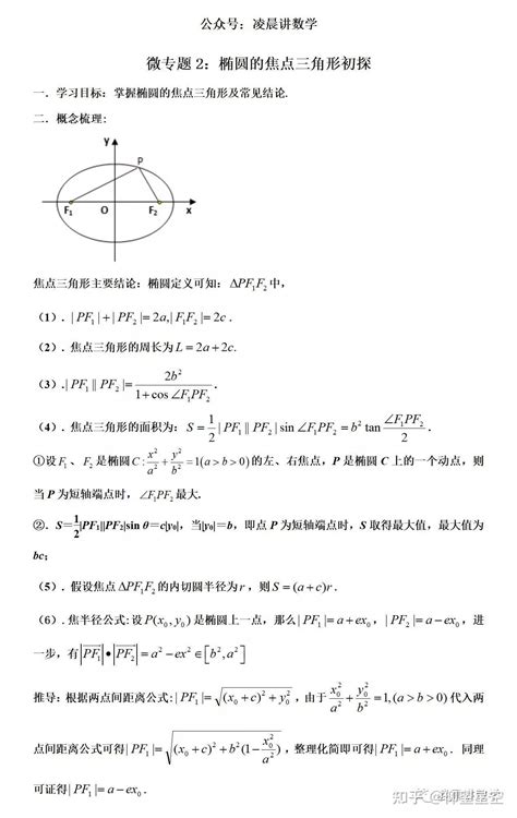 椭圆焦点三角形的十大结论 知乎