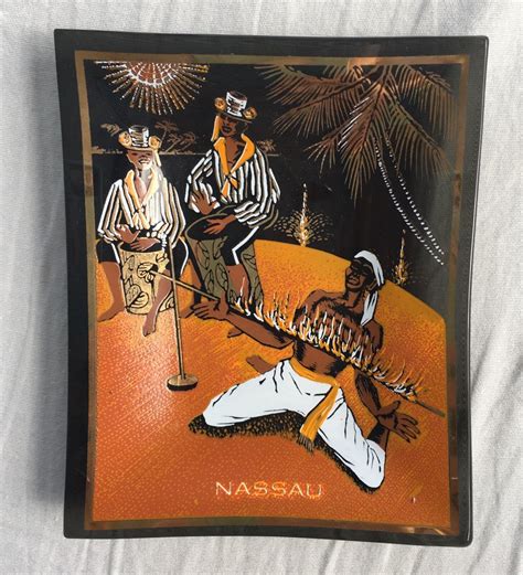 Houze Glass Ashtray Mcm Vintage Souvenir Nassau Bahamas Limbo Dancer Musician Ebay